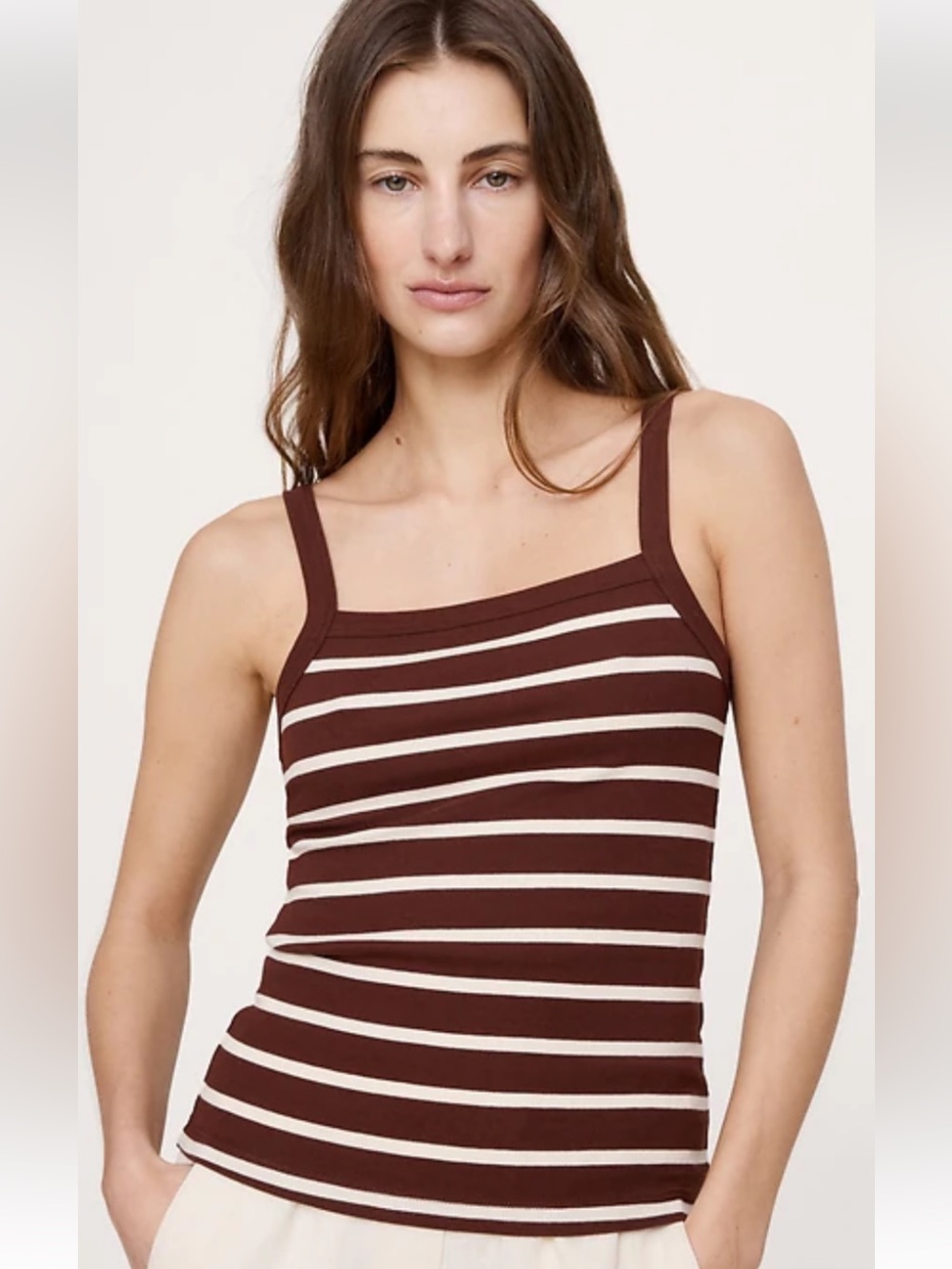 Banana Republic Striped Ribbed Square-Neck Tank Top - Brown & Cream Sz XS